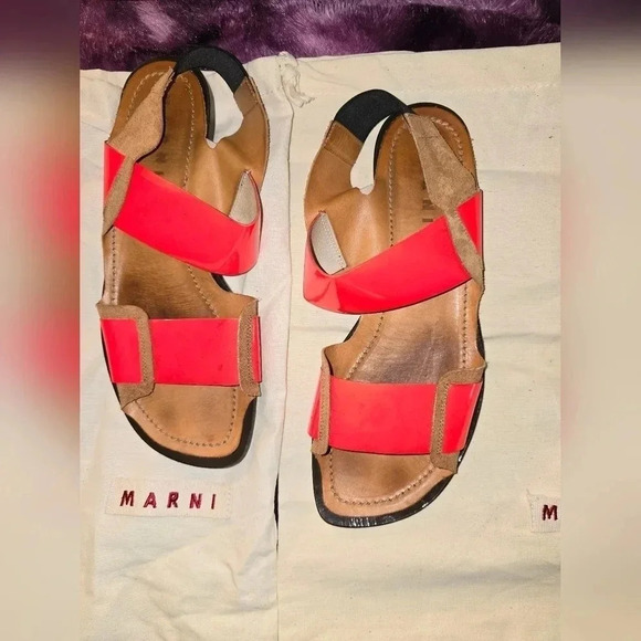 Marni Flat Sandals Fuoco Slingback Womens Shoe Size US 10.5 EU 40.5 - Picture 2 of 12